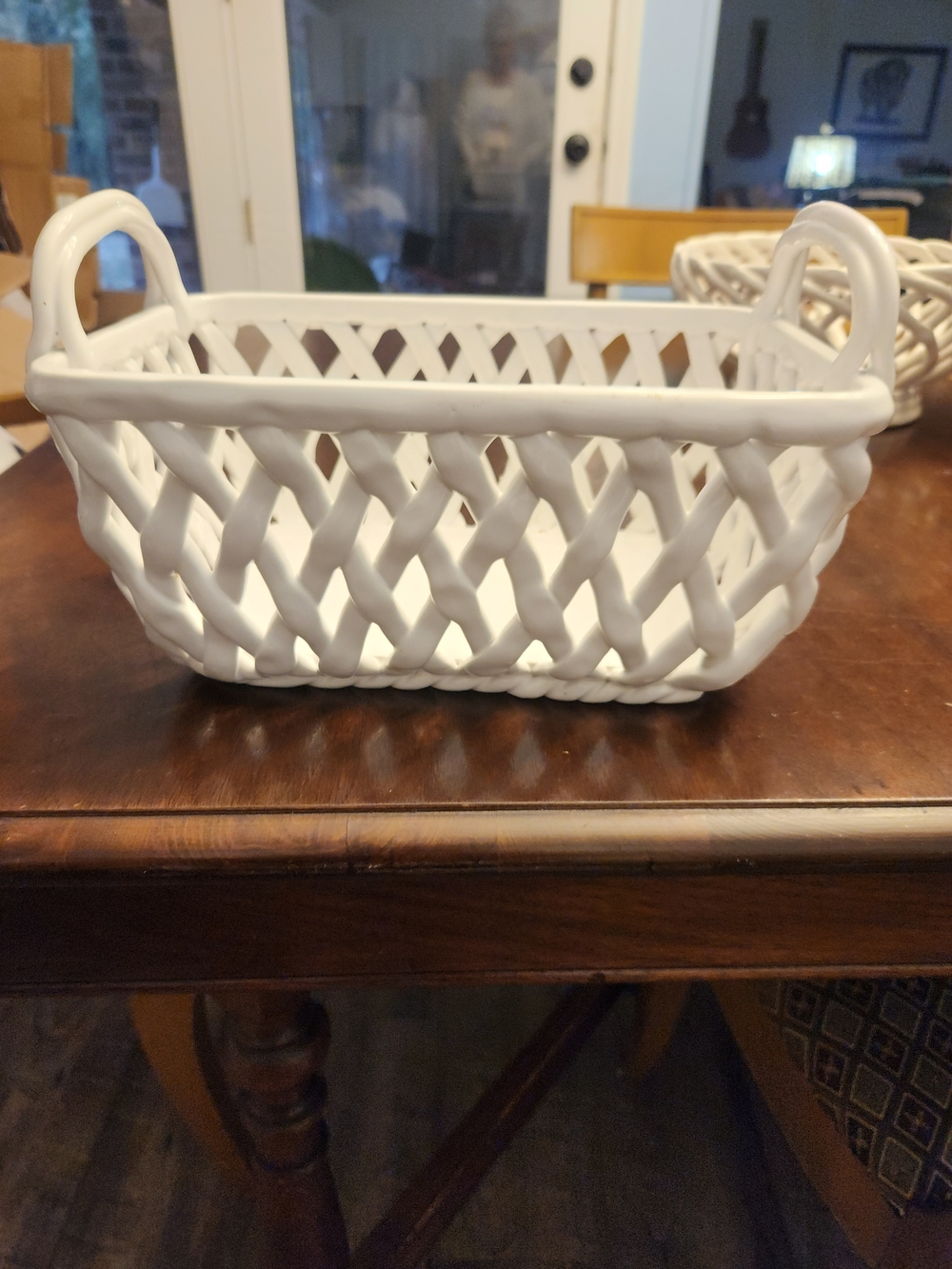 White Ceramic Lattice Basket with Handles